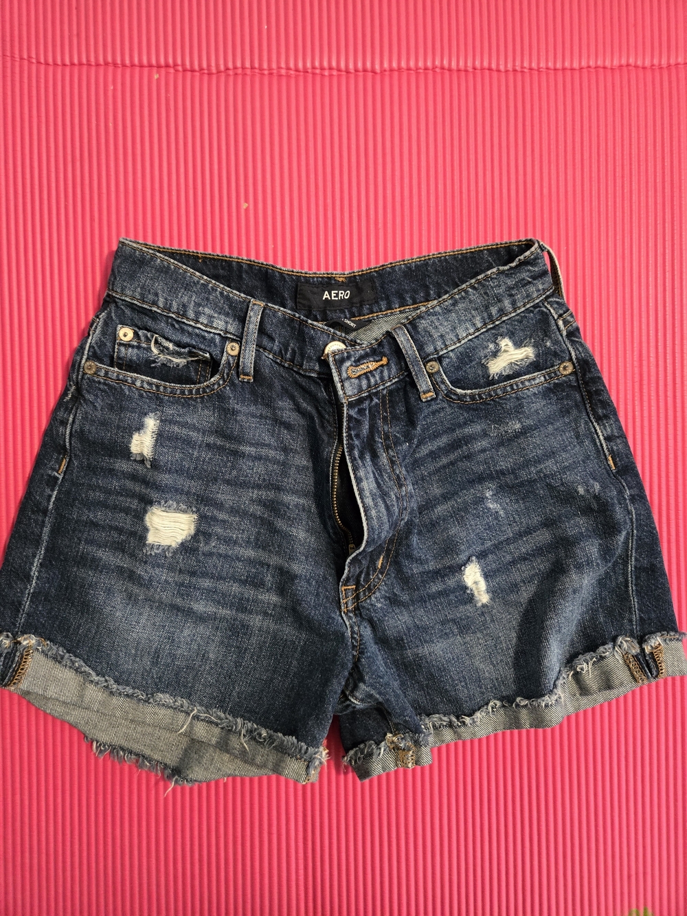 AERO Dark Blue Distressed Denim Jean Shorts for Women